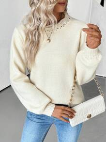 SHEIN LUNE Jersey de punto con cuello hueco, bajo con ondas, informal