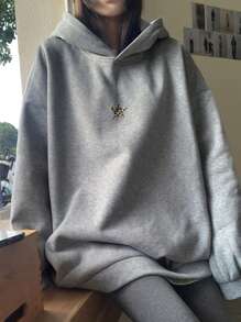 DAZY Women's Hooded Solid Color Five-Pointed Star Sweatshirt, Long Sleeve Leopard Print,Fall Women Clothes - Grey - View 7