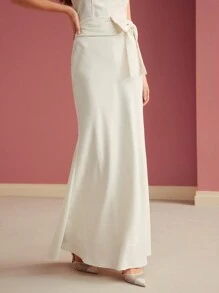 MOTF PREMIUM BIAS CUT BOW DECOR SKIRT - Apricot - View 6