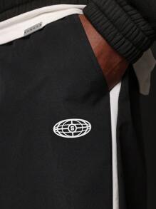 SUMWON Nylon Wide Leg Track Pants Parachute Style Color Block Elastic Waist Streetwear Baggy Pants Fall Winter Sportswear Athleisure Track Bottoms