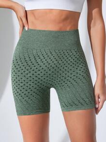 Seamless High Waist Polka Dot Pattern Athletic Shorts - Green - View 4