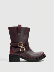 CUCCOO GRLICON Women's Ankle Boots And Ankle Boots, Y2K Style, Punk Style, Biker Style, Cool Girl Style, Suitable For Halloween, Christmas, Party - Burgundy - View 3