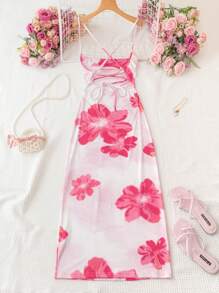 Soleia 女士休闲度假白色和红色花卉印花垂领露背连衣裙 - 粉色 - 查看 6