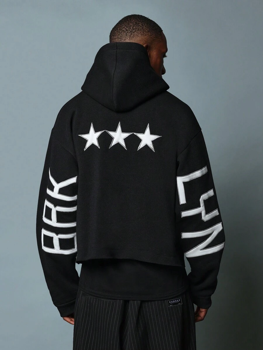 SUMWON Sudadera con capucha de estilo colegial urbano con diseño de tres estrellas y estampado en la espalda, de peso pesado y estilo relajado, para streetwear