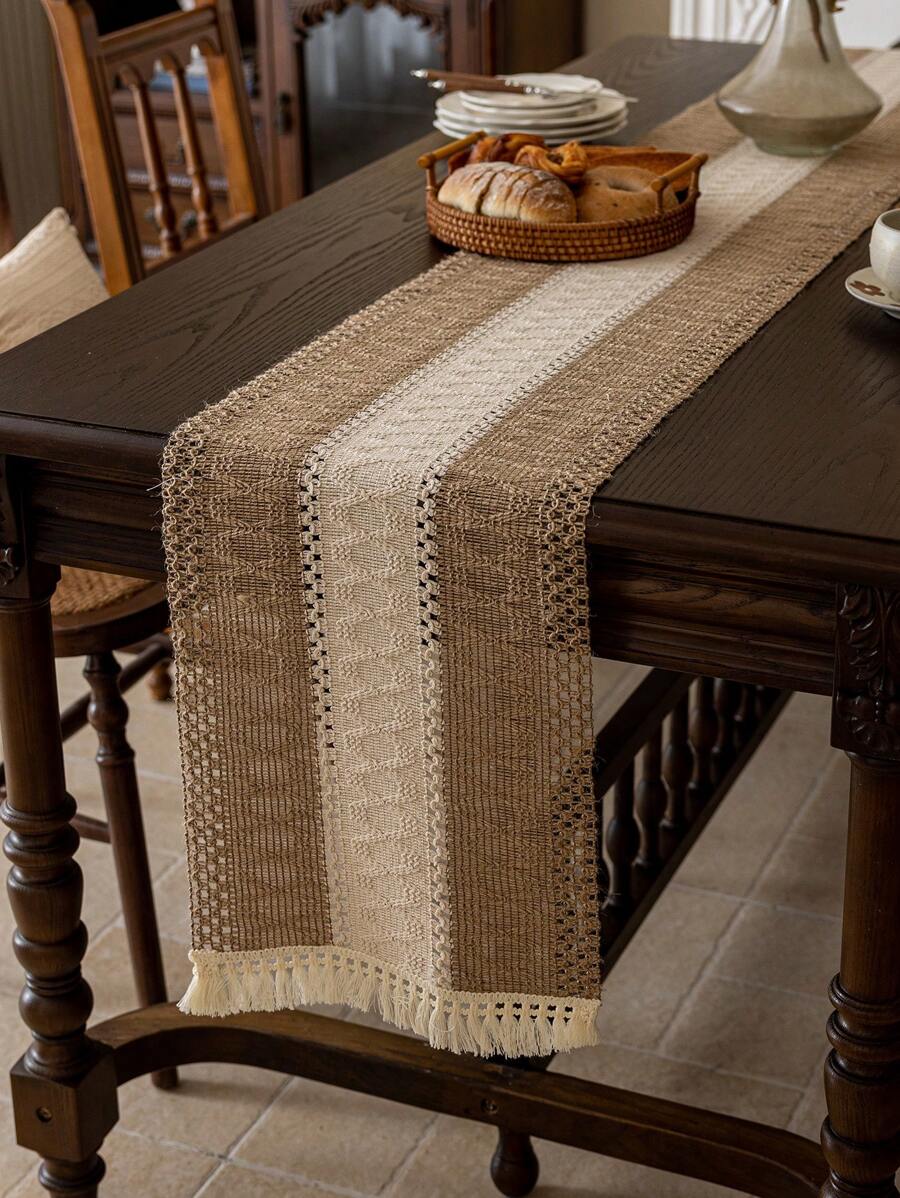 1pc Boho Style Woven Table Runner, Tassel Decor, Suitable For Restaurant, Living Room Table Decor, Party Decoration & Holiday Gift, Multiple Size Options,Fall Decor,Autumn Decor,Room Decor