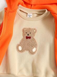 3 件套幼儿宝宝男童/女童休闲宽松连帽衫背心夹克、运动衫和裤子，秋冬季 - 橘色 - 查看 9