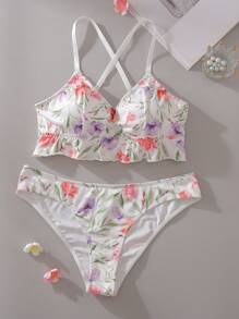 Teen Girls Floral Print Minimalist Camisole Top And Shorts 2 Pieces Set - Multicolor - View 3
