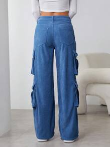 Women's Solid Color Corduroy Casual Loose Fit Long Pants With Pockets Fall Cloth For Women - Blue - View 2