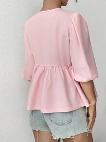 Chiquease Women's Plain & Simple Daily Wear Tie-Up Shirt,Three Quarter Sleeve Tops