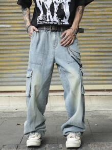 Manfinity EMRG Eenvoudige pocket denim jeans voor heren, casual dagelijkse kleding