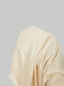 SHEIN MOD 深红色露肩系腰网眼中长连衣裙（女款） - 杏色 - 查看 5