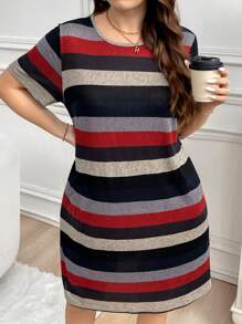 SHEIN LUNE Plus Size Simple Casual Everyday Dress New Years Women Outfit Winter Dresses Winter Clothes Women Rave Outfits Thanksgiving Outfit Women - Multicolor - View 6