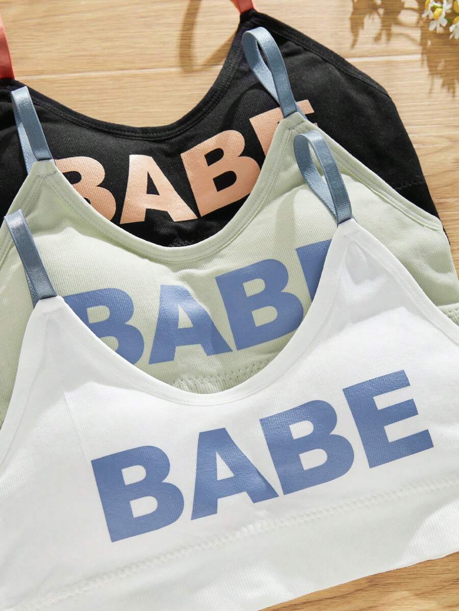 少女字母印花简约细肩带吊带背心，日常休闲装 - 彩色 - 查看 1