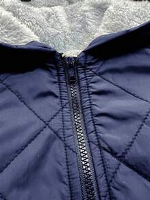 SHEIN Leap Crew 1pc Young Boys' Casual College-Style Hooded Padded Coat, Soft, Practical, Versatile, Suitable For Daily Wear, School, Outings, Sports In Autumn/Winter Boy Jackets Autumn Winter - Navy Blue - View 4