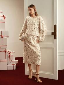 MOTF STUDIO SEQUINS FUZZY A LINE SKIRT, NEW YEAR - Apricot - View 12