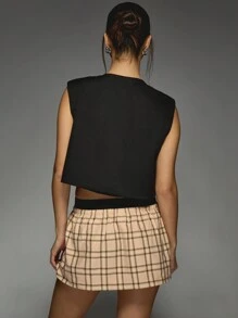 MISSGUIDED Contrast Waistband Plaid Pleated Mini Skirt - Multicolor - View 2