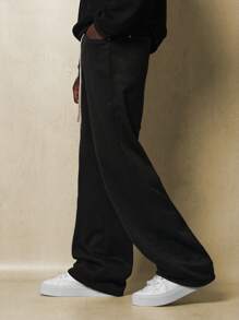 SUMWON Relaxed Fit Wide Leg Sweatpants With Drawstring Casual Athletic Loungewear Streetwear Fall Winter High Waist Pants Workout Gym Leisure - Black - View 1