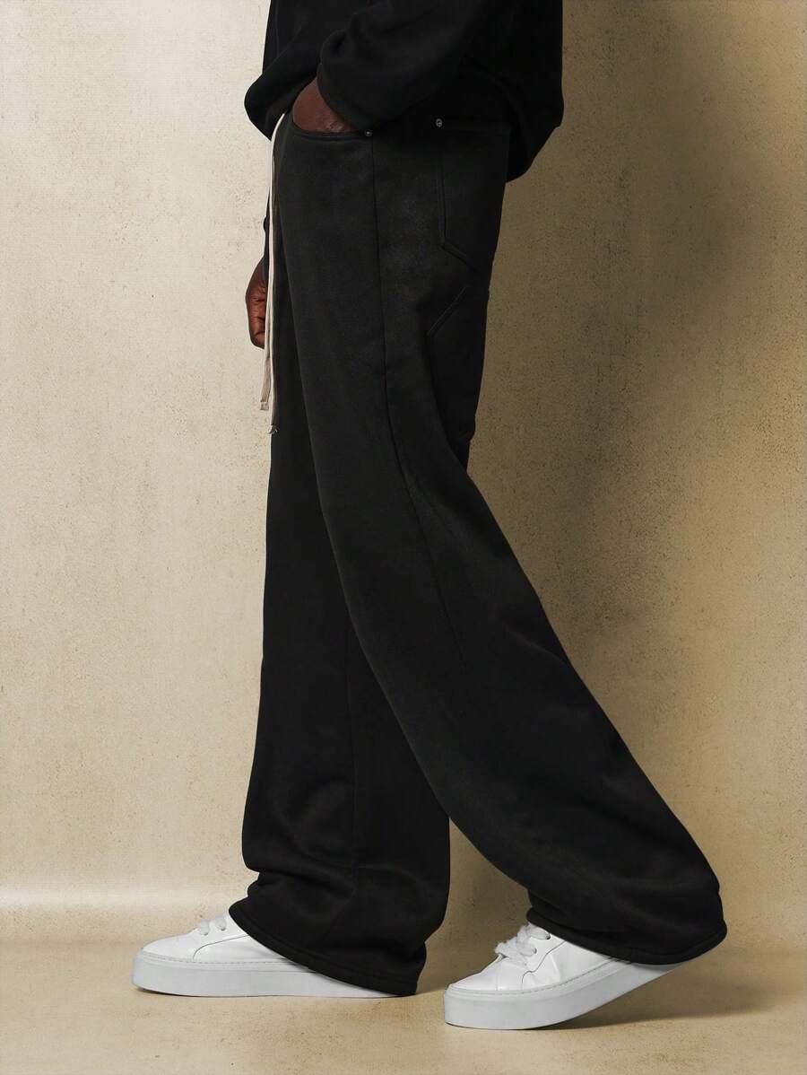 SUMWON Relaxed Fit Wide Leg Sweatpants With Drawstring Casual Athletic Loungewear Streetwear Fall Winter High Waist Pants Workout Gym Leisure - Black - View 1