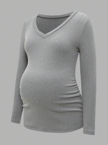 SHEIN 3pcs/Set Solid V-Neck Casual Maternity Long Sleeve T-Shirts - Multicolor - View 8