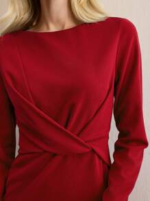 BizChic 1pc Ladies' Long Sleeve Blue Elegant Commuter Dress, Office Wear - Red - View 6