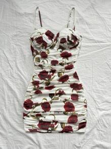 Soleia Romantisches Vintage-Minikleid mit buntem Rosen-Blumen Muster für Damen, Camisole-Kleid mit Rüschen für den Urlaub, Silvester-Outfit für Damen, Geburtstagskleid für Damen, Kleid für Damenpartys, Urlaubspartykleid, Valentinstags-Outfit - Verschiedenfarbig - Übersicht 7