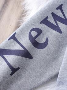 SHEIN Explorewe Girls' Letter Printed Hooded Sweatshirt - Grey - View 6