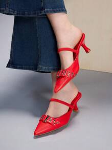 CUCCOO GRLICON 女士时尚简约纯色尖头高跟鞋，适合圣诞节和新年假期氛围秋冬季 - 紅色 - 查看 5