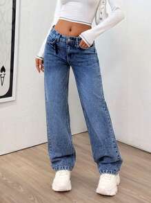 EURMUSE WOMEN LOW WAIST STRAIGHT JEANS