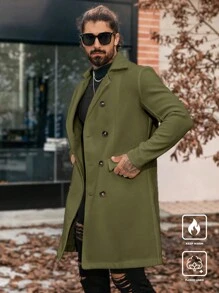 Manfinity Homme Áo khoác len dài tay màu trơn hai hàng khuy, quần áo nam mùa thu, áo khoác nam màu trắng mùa đông - xanh quân đội - Xem 5