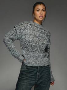 MISSGUIDED 粗针织立领套头衫冬季毛衣破洞设计长袖针织衫秋季休闲舒适保暖套头衫 - 黑與白 - 查看 1