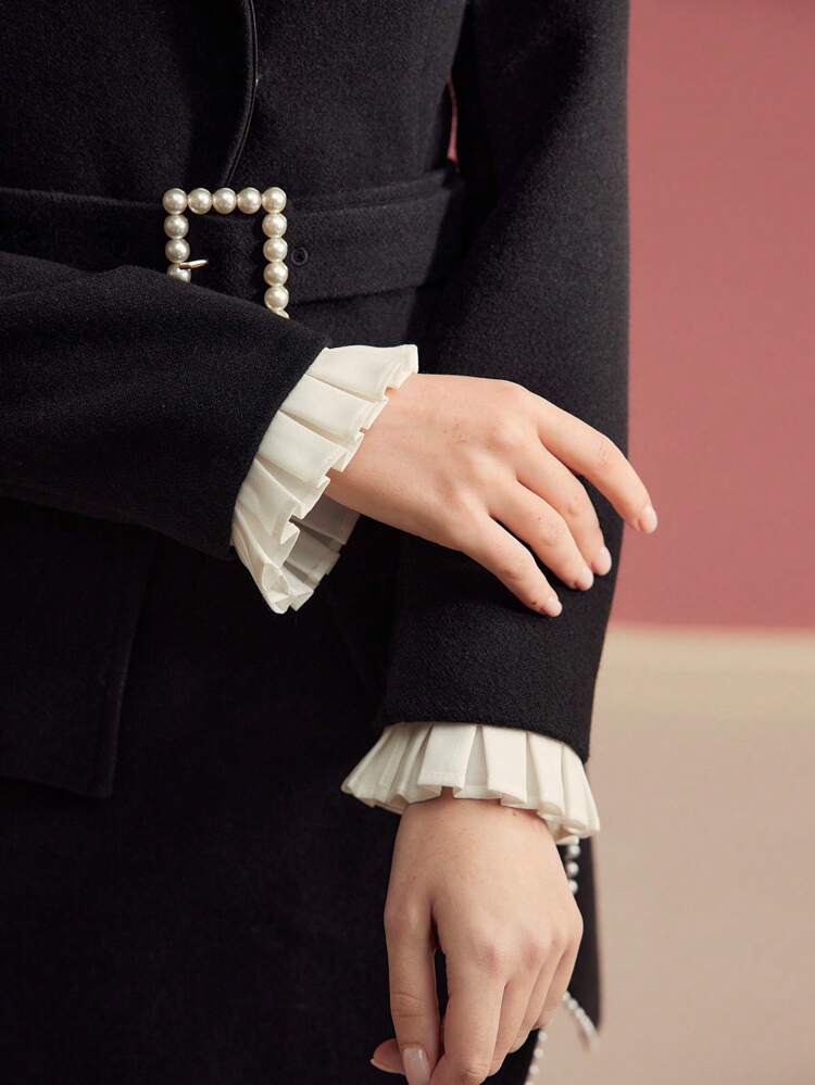 CONTRAST TRIM WATERFALL COLLAR COAT