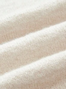 SHEIN BASICS Áo len cổ tròn tay ngắn màu trơn thường ngày cho nữ - Màu be - Xem 5