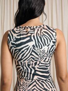 AiiRZ Curve Neckline Fitted Zebra Print Maxi Dress