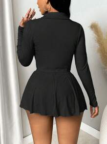 Zolique 3 件套女士纯色简约休闲套装（上衣和连衣裙）