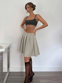 SHEIN Essnce New Spring/Autumn Grey Pleated Midi Skirt For Work Commute, Suitable For Office Lady - Grey - View 3