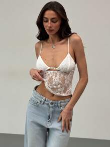 Aloruh Nuevo top de camiseta sexy de encaje con copas triangulares