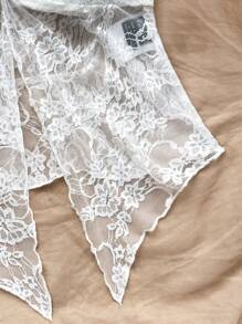 Soleia 女士度假纹理针织，弹性蕾丝面料扭纹抹胸短款上衣，前开衩，时尚适合下午茶、毕业典礼、四季、派对、情人节 - 白色 - 查看 3