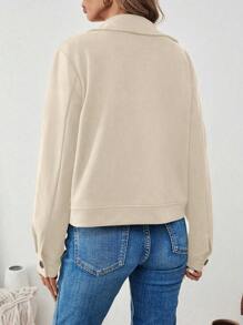 SHEIN LUNE Women's Autumn/Winter Faux Suede Slim Cargo Pockets Short Jacket - Apricot - View 2
