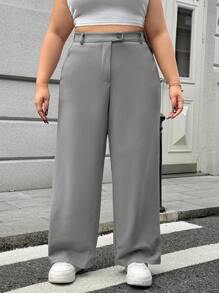SHEIN EZwear Plus Size Women's Straight Daily Commute Casual Grey Suit Pants Graduation,Back To School,Teacher Outfits For Women In Fall/Winter - Light Grey - View 7