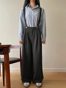 DAZY 女士带口袋背带阔腿裤 女士连体裤 秋冬款 - 深灰色 - 查看 4