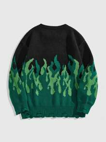 ROMWE MEN Men's Numeric Jacquard Crew Neck Long Sleeve Sweater, Casual Everyday Wear