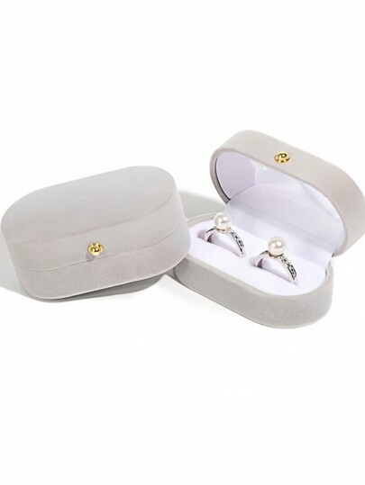 1pc Luxe Plush Velvet Ring Bearer Box With Magnetic Closure Elegant Oval Wedding Ring Holder For Proposal, Engagement & Vow Ceremonies Extra-Wide Slot Fits Double Rings, Earrings, Pendants Premium Jewelry Display Case & Gift Storage Organizer - Perfect For Valentine's, Anniversary, Bridal Shower