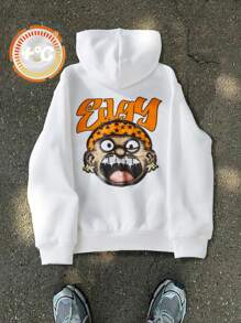 SHEIN Tween Boys Hooded Sweatshirt, Autumn Knit Casual Cartoon Printed Comfortable Loose Jacket