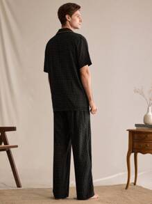 EverLounge Men's Pajama Set Featuring Short Sleeve Top And Long Pants - Multicolor - View 2