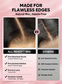 ALL READY WIG Peruka Bob z falowanymi włosami, wstępnie wybielona, wstępnie oskubana, wstępnie przycięta, topiona, 250% gęstości, 9x6, Wear&Go, bez kleju, spersonalizowana, luźna, falowana, 100% ludzkich włosów, 9AM HAIR
