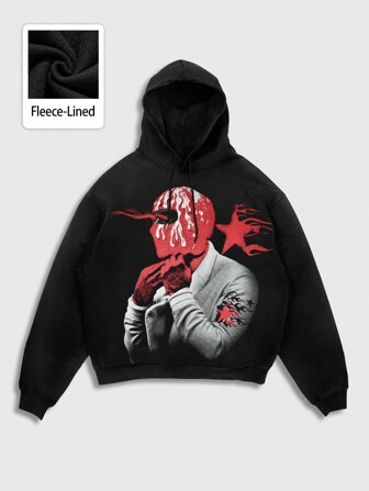 Street Life Felpa con cappuccio e laccio da uomo, con stampa grafica casual, adatta per autunno/inverno