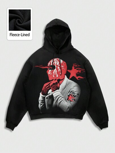 Street Life Men's Casual Character Graphic Print Drawstring Hoodie, Autumn/Winter