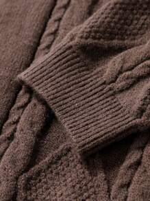 Manfinity Hypemode 男士休闲纯色开衫，百搭秋冬外出落肩纯色厚实休闲开衫，适合老公、男朋友的礼物 - 棕色 - 查看 3