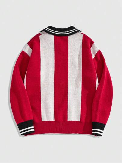 Prep Jersey de punto con cuello en V de manga larga con estampado de rayas de bloques de color para hombre