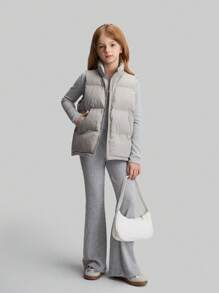 Ontre Tween Girls' Loose Casual Stand Collar Thickened Vest